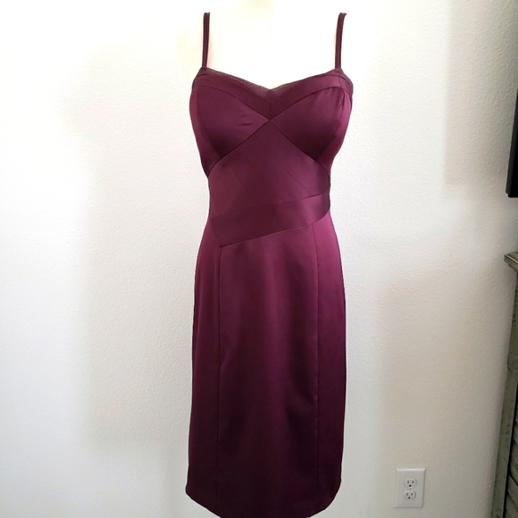 Max & Cleo Dresses & Skirts - MAX & CLEO Burgundy Satin Strappy Bodycon Sleeveless Knee Length Dress--EUC--8